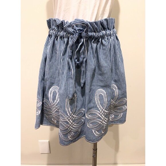 Free People INNIKA CHOO Mini Scalloped Railroad Stripe Blue Denim Skirt Size M 2 - Picture 5 of 11